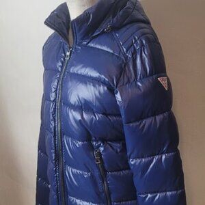 GUESS Women’s Royal Blue Hooded Puffer Coat – BLUE | M | New with Tags For Mom